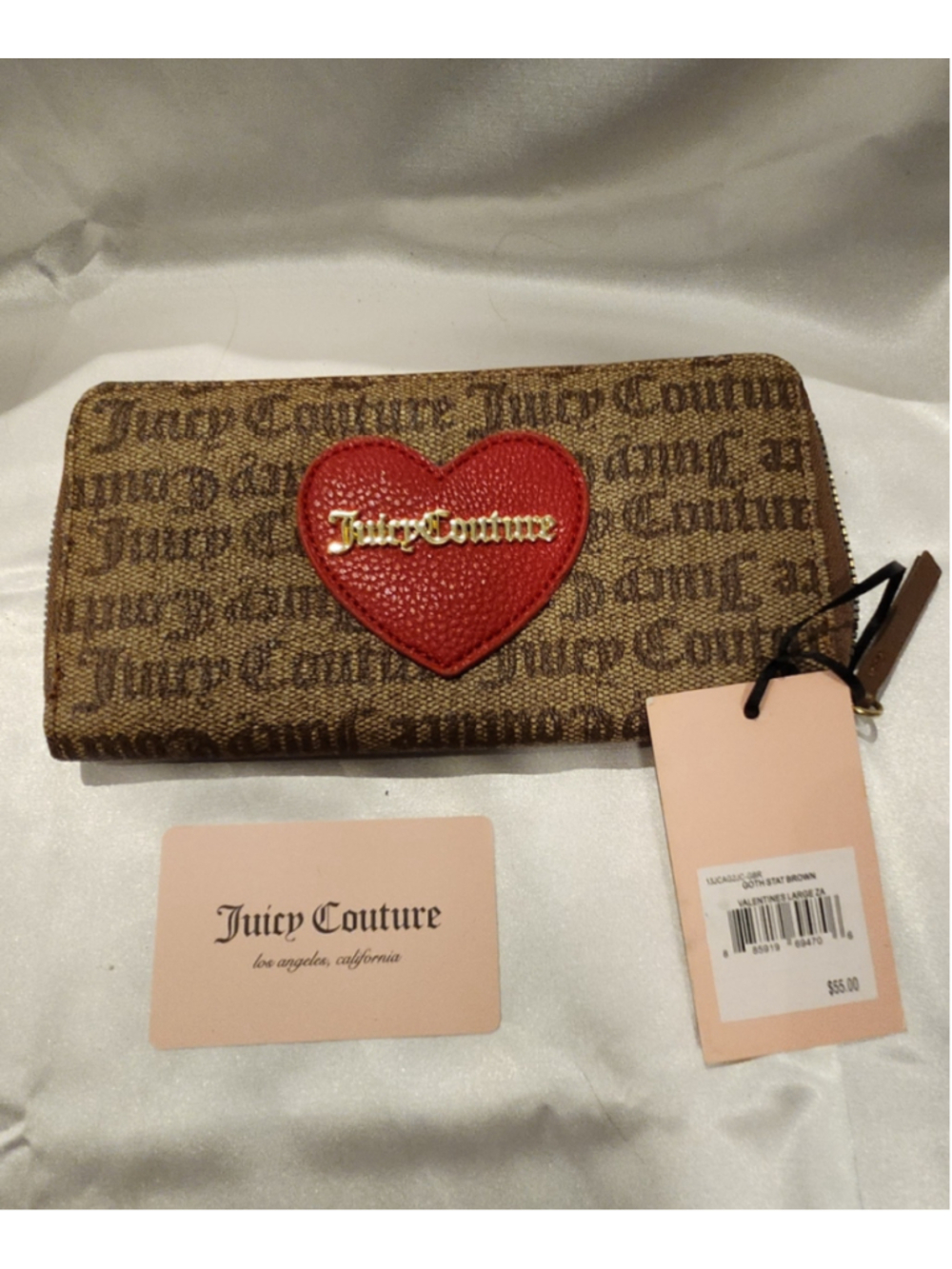 NEW Juicy Couture Brown & Red Heart Logo Zip-Around Wallet